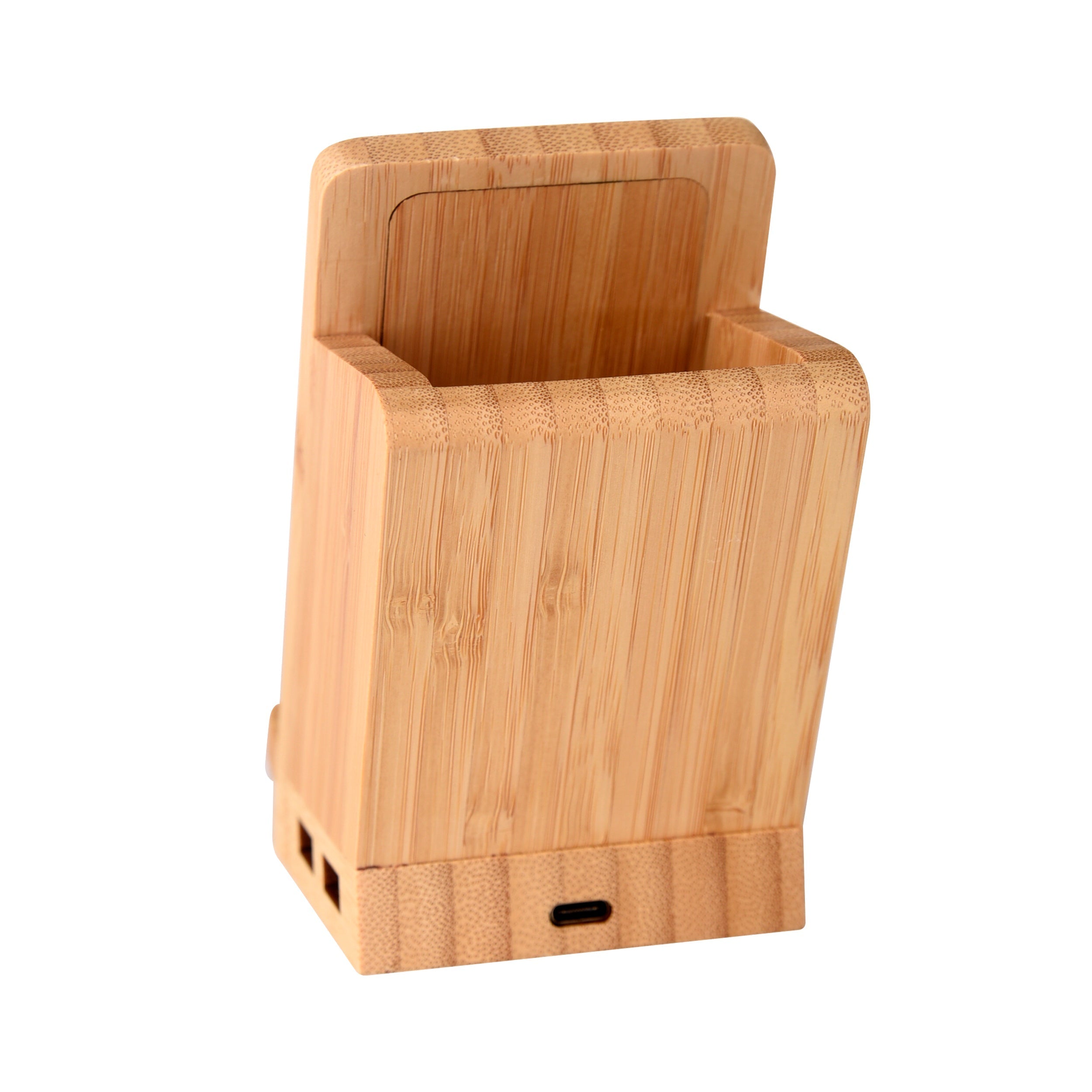 Bamboo Wireless charging with USB dock & pen stand - Revvora