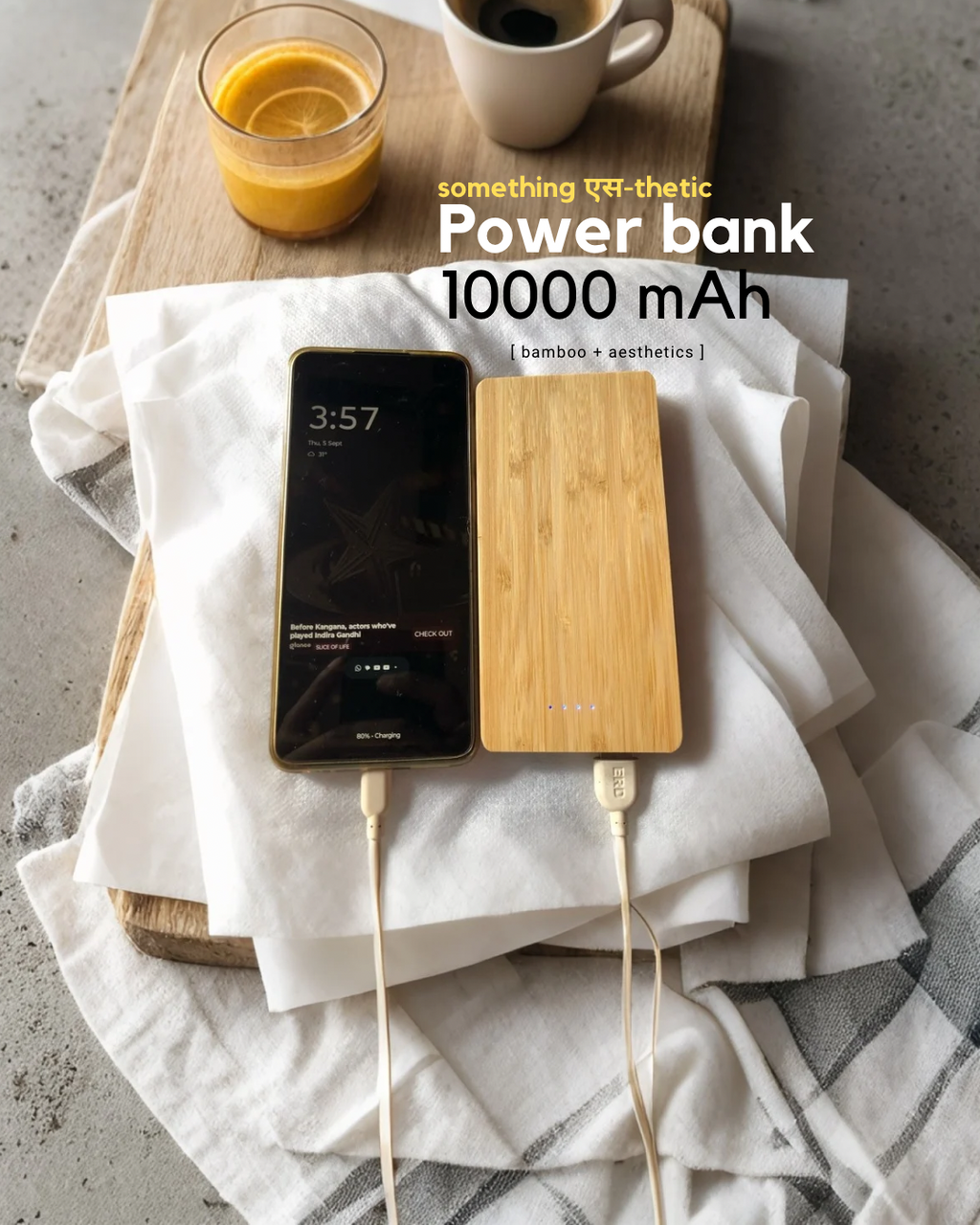 10000 mAh Bamboo Power bank - Revvora