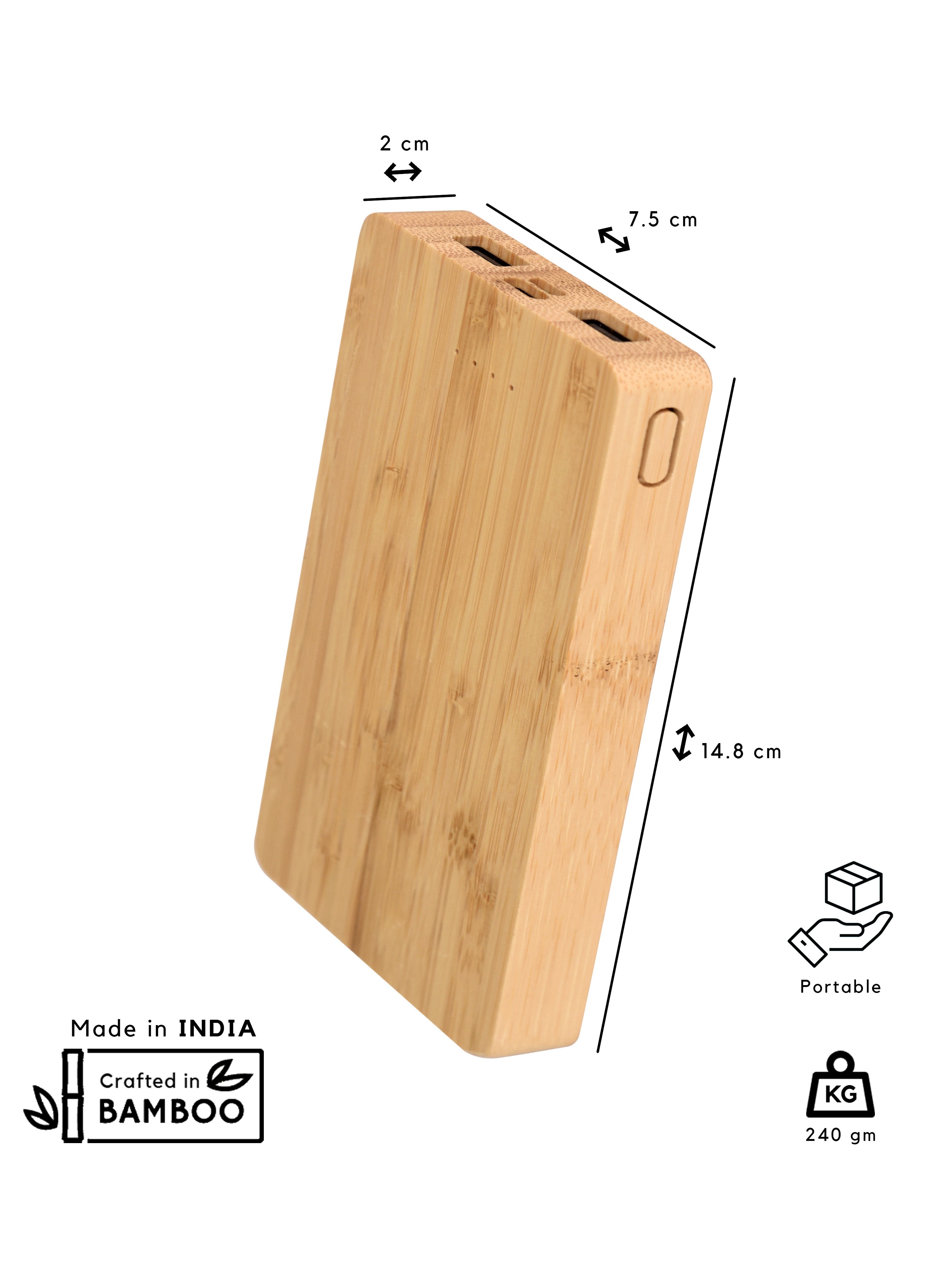 10000 mAh Bamboo Power bank - Revvora