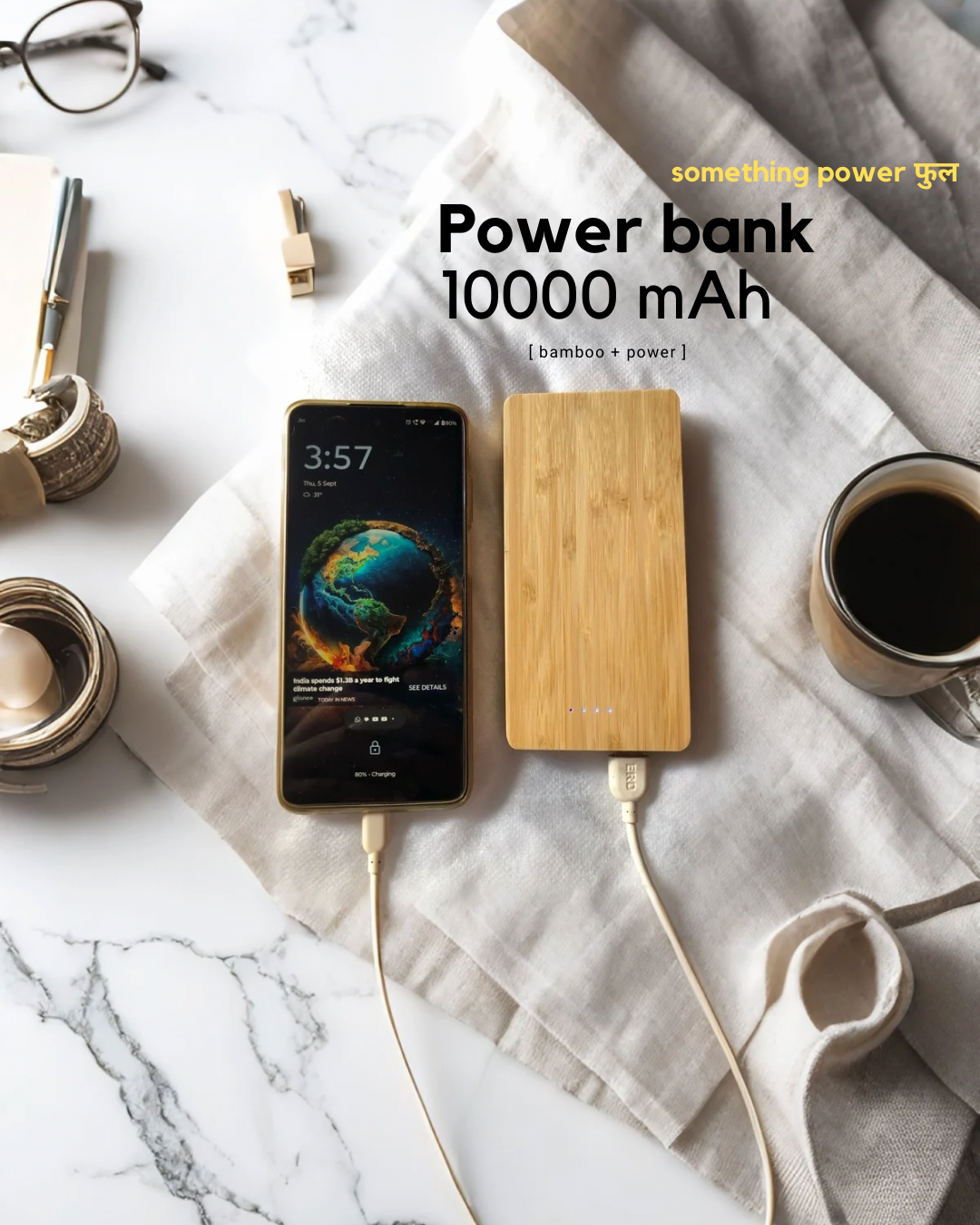 10000 mAh Bamboo Power bank - Revvora