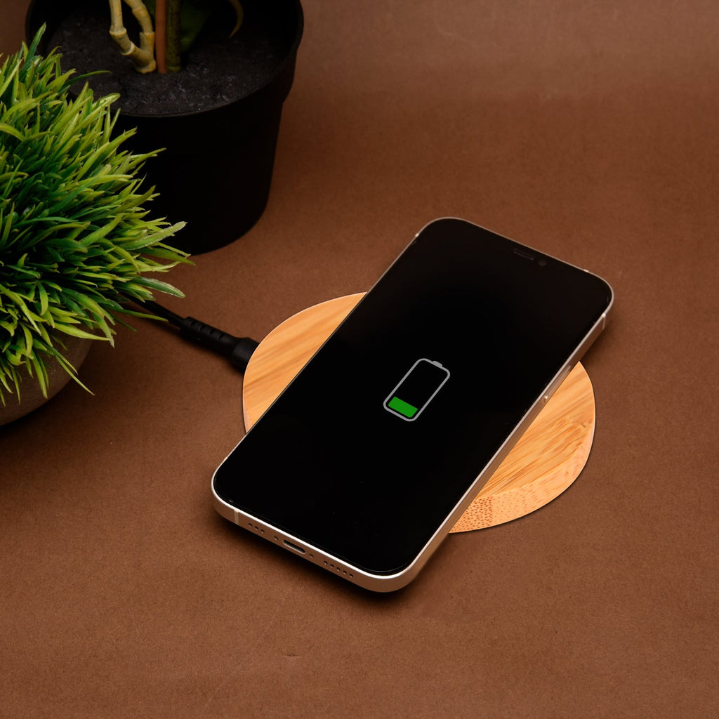 Bamboo wireless charging pad - Round - Revvora
