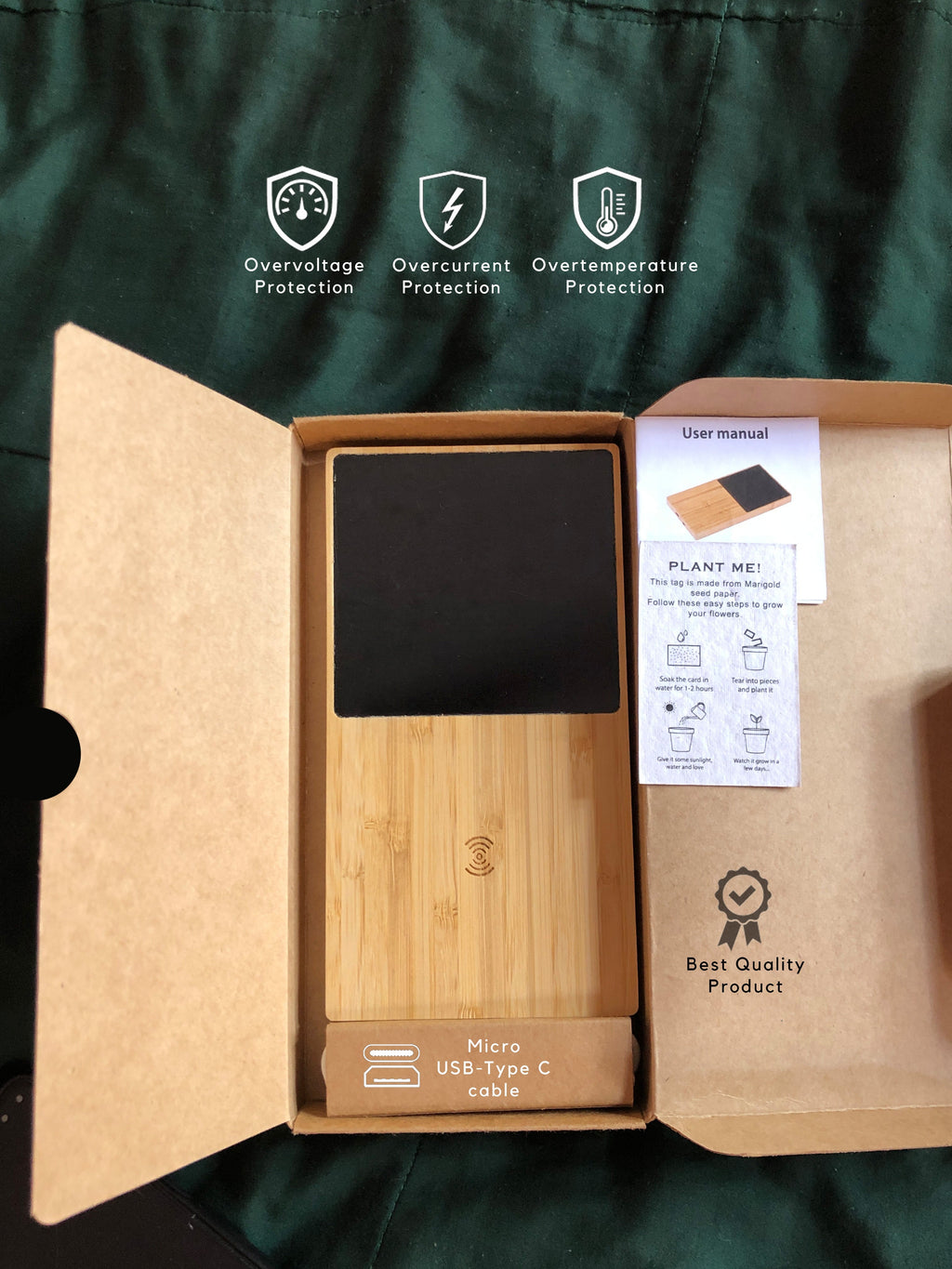 Bamboo wireless charger with a cup warmer - Revvora