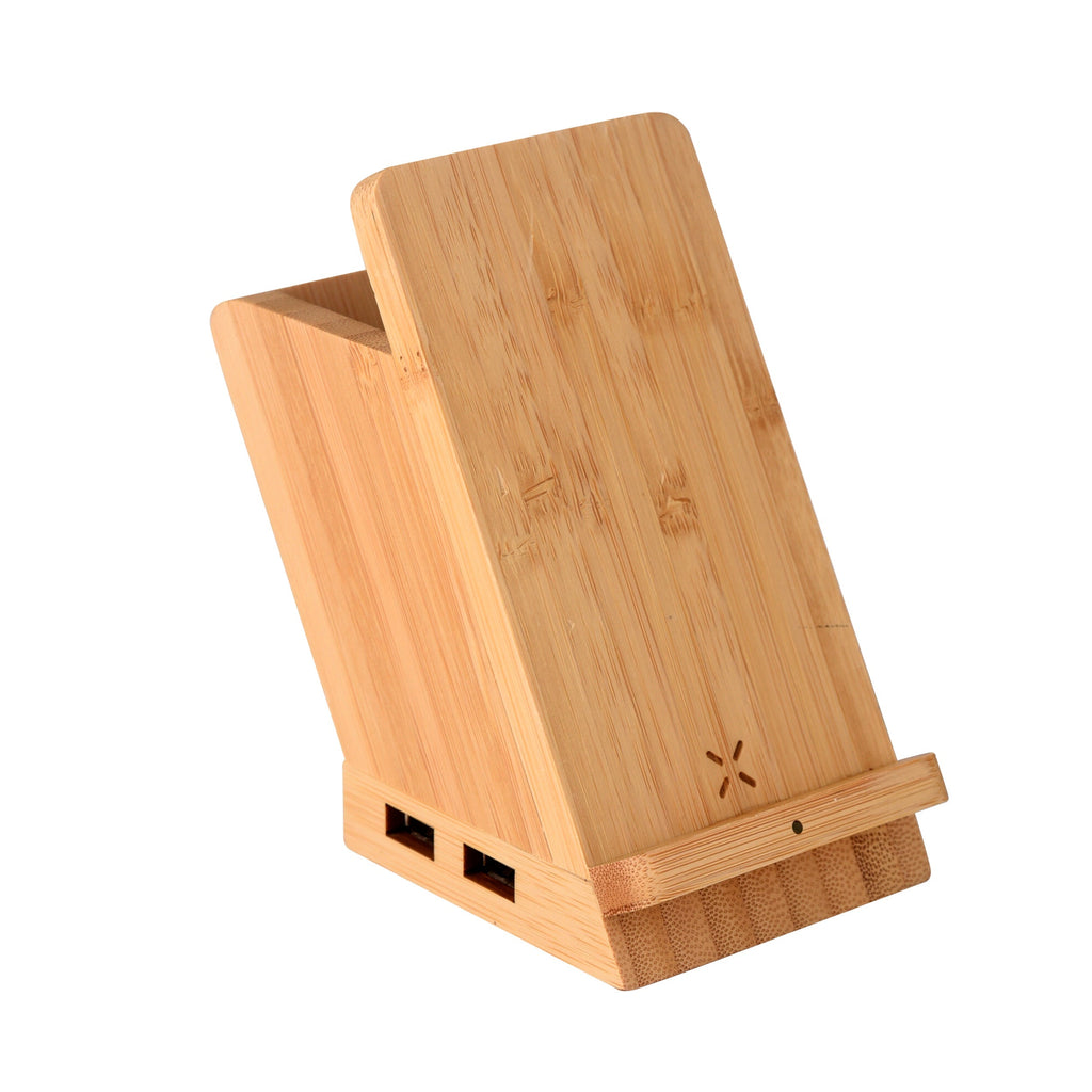 Bamboo Wireless charging with USB dock & pen stand - Revvora