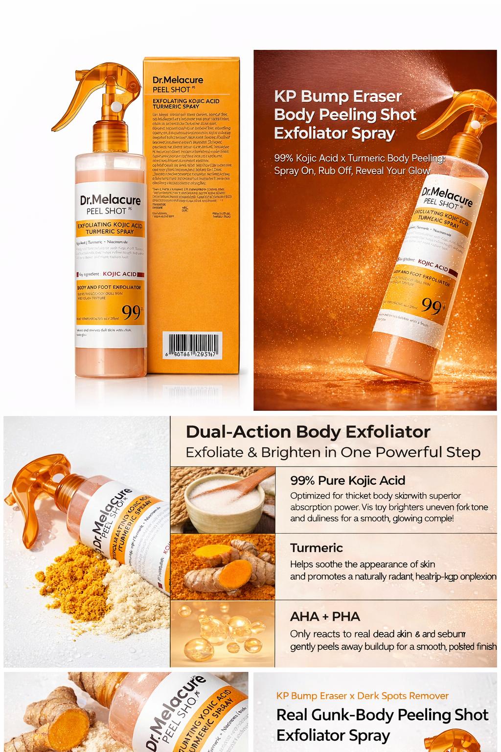 Dr. Melacure Body Kojic Acid Turmeric Exfoliating Spray - Buy 1 Get 1 FREE - Revvora