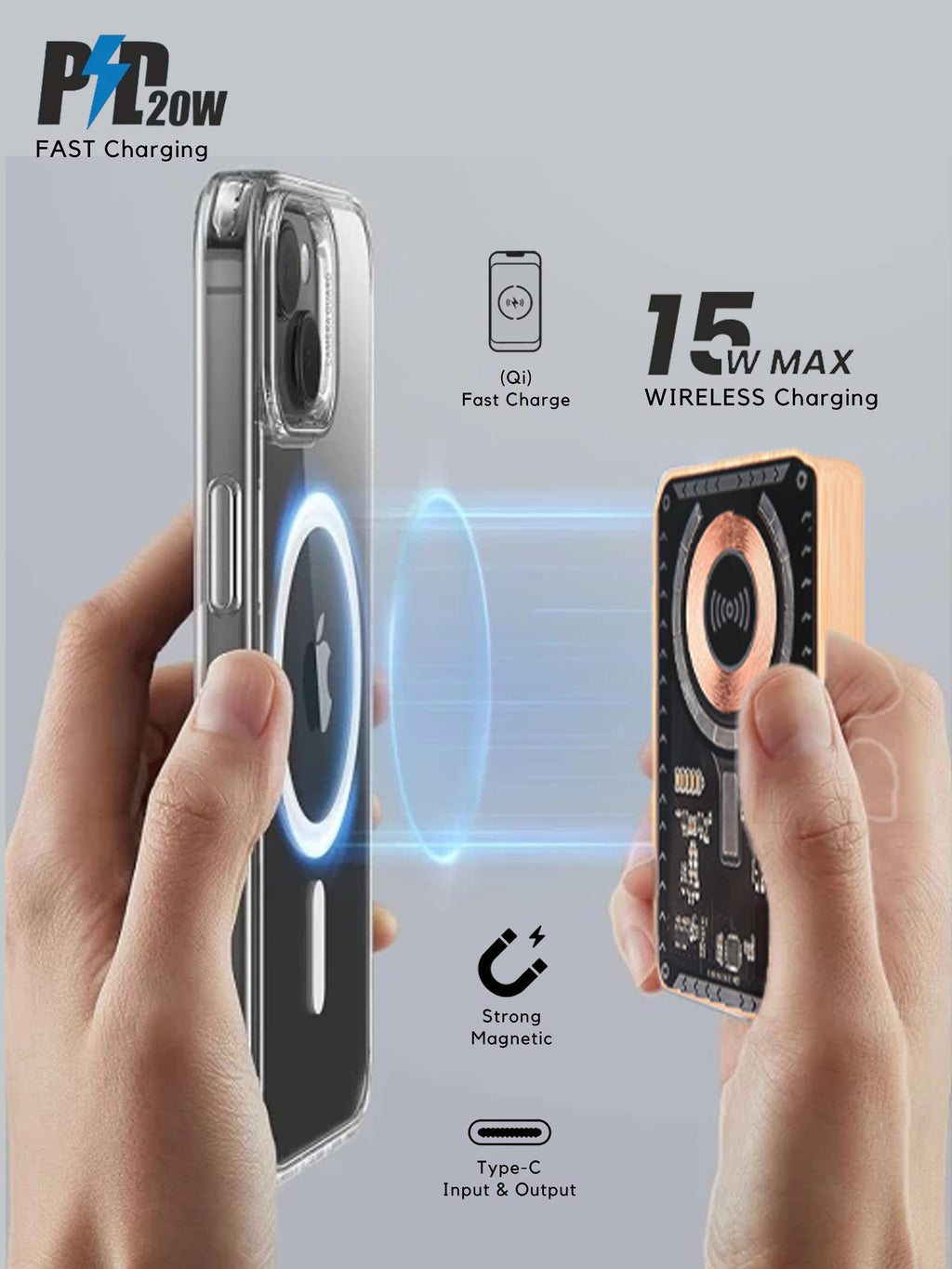 Bamboo Transparent MagSafe Power Bank - 10000 mAh - Revvora