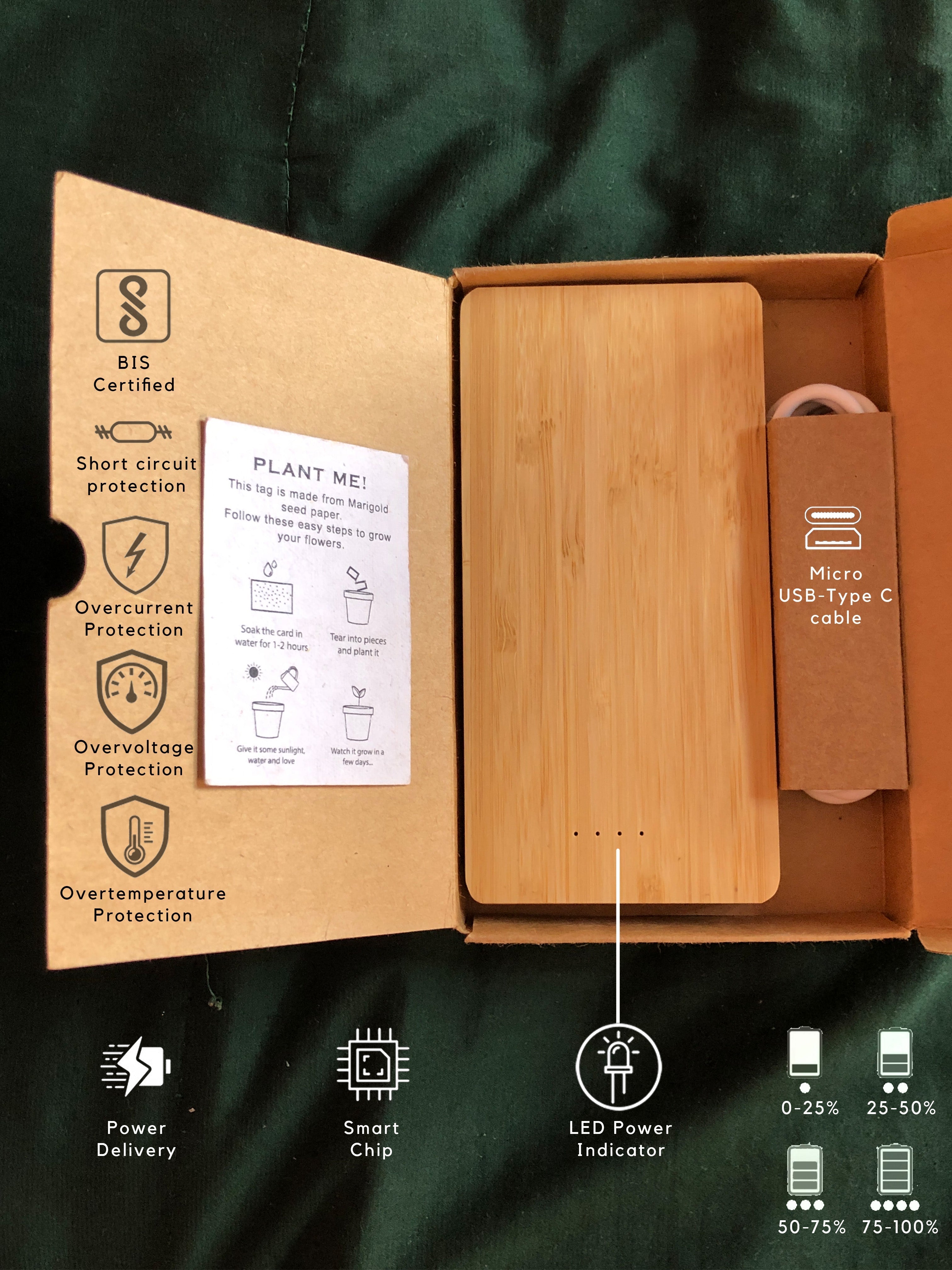 10000 mAh Bamboo Power bank - Revvora