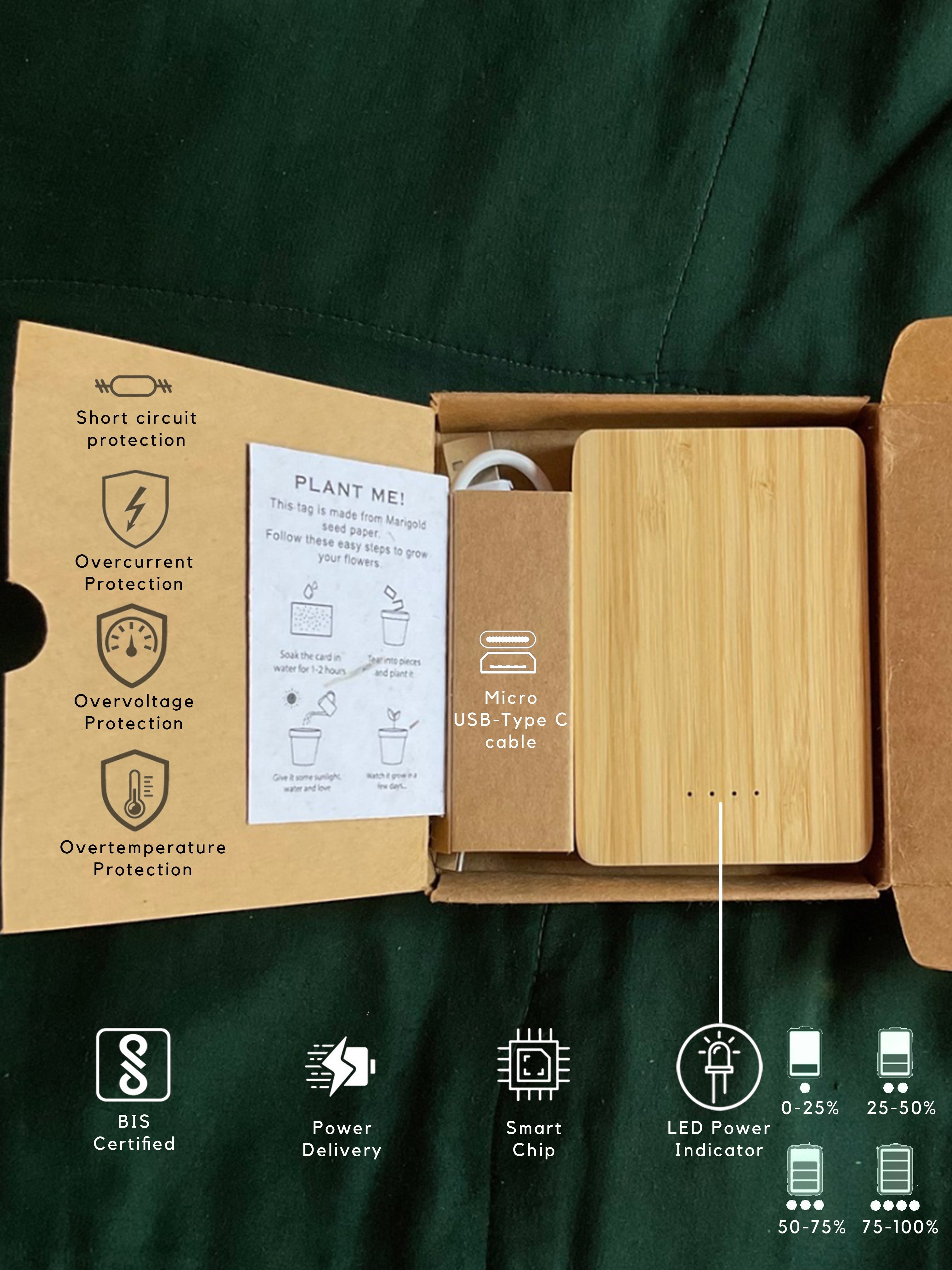 5000mAh Bamboo Power bank - Revvora